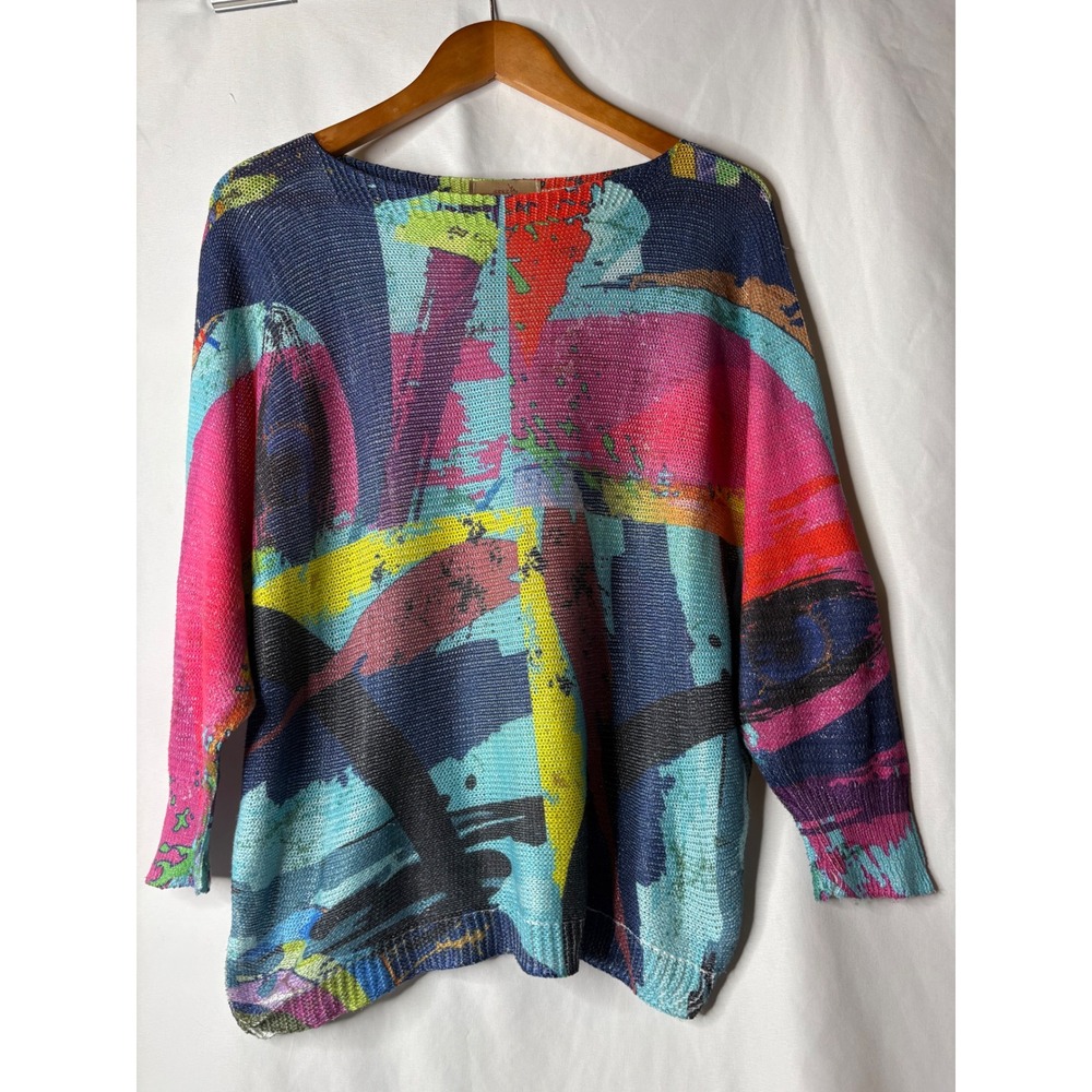 Free For Humanity Womens OS Abstract Multicolor Artsy Boho Knit Sweater Italy